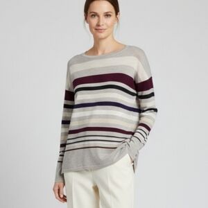 Vince Striped Sweater Merino Wool Blend High Low Hem Old Money, Quiet Luxury S